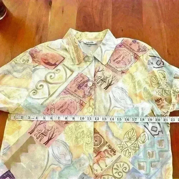 Steilmann Oversized Artsy Pastel Pattern Colorful  Boho Button Down Shirt Blouse - Picture 10 of 12